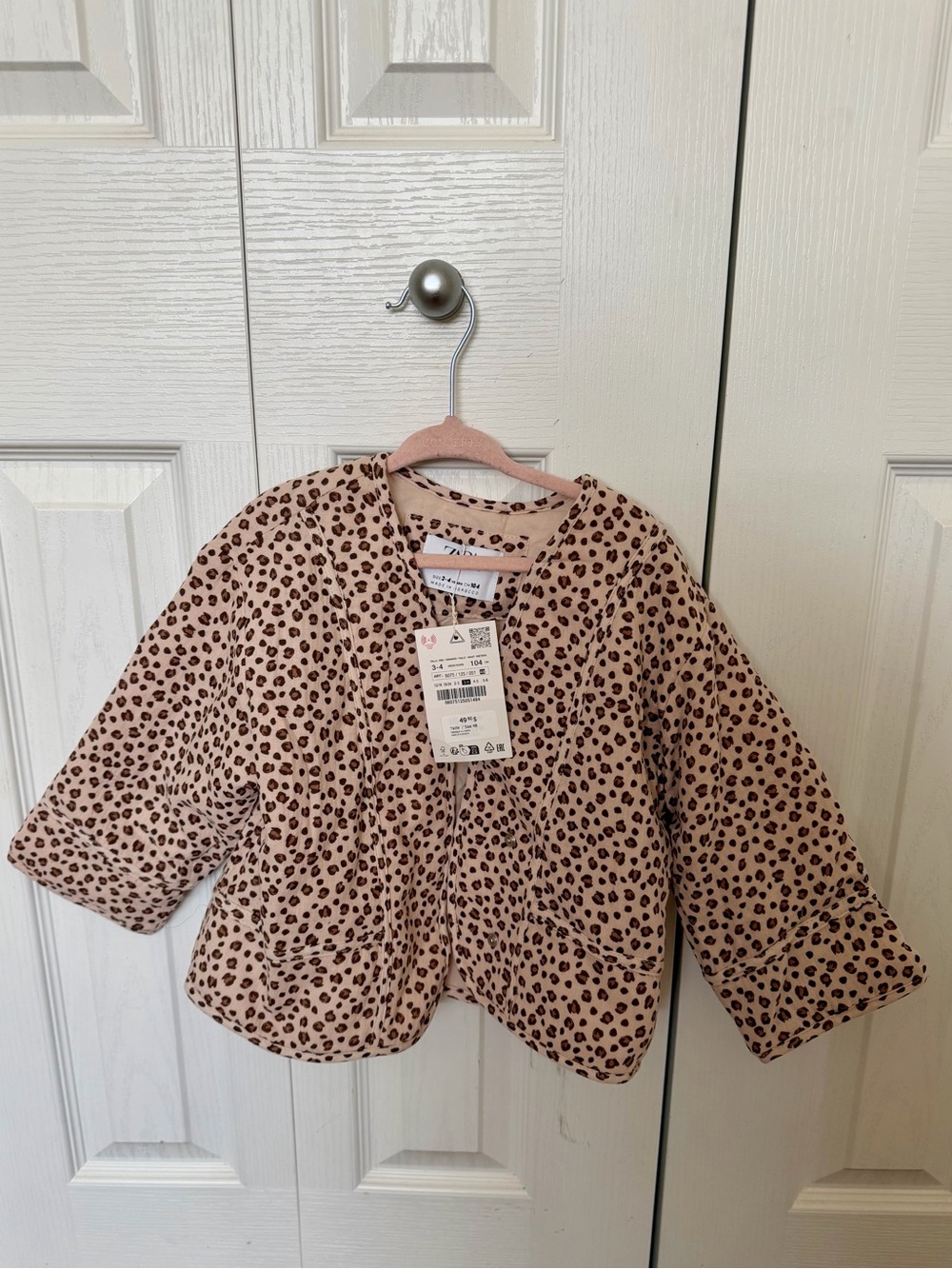 Zara Pink Leopard Quilted Kids Jacket